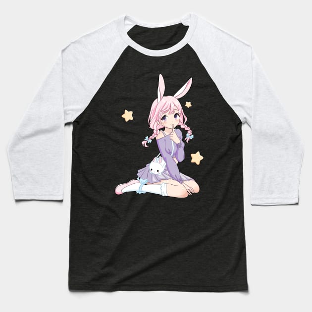 Anime Bunny Girl Baseball T-Shirt by Esther van der Drift